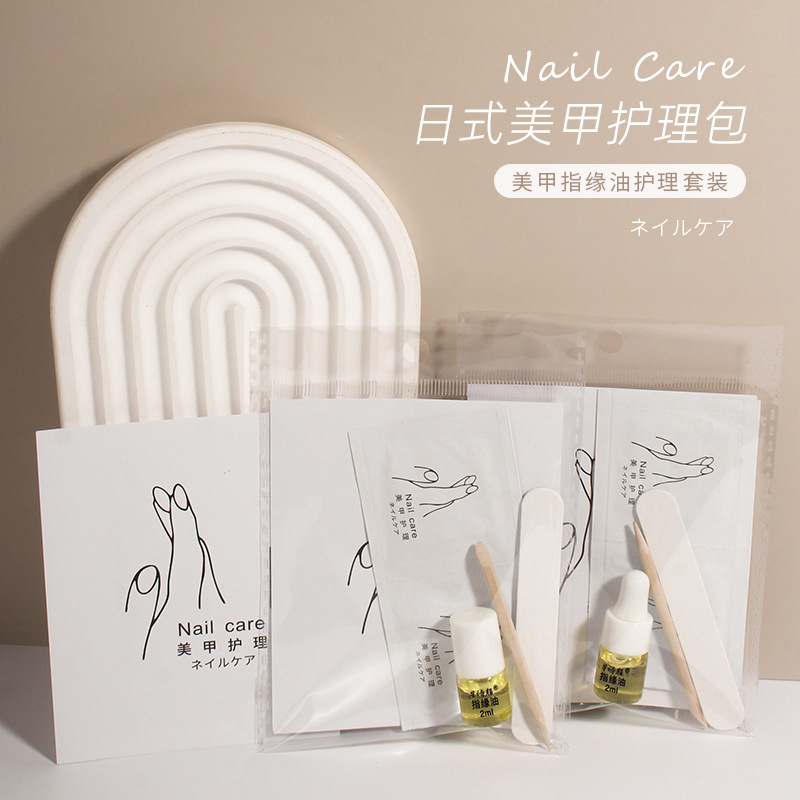 Nail Care Kit, Nail Salon Manicure Care Package, After-Sales Care Card, Cuticle Oil, Orange Wood Stick, Nail File