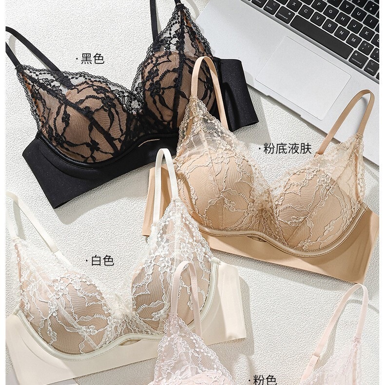 Q45 Hot-selling French-style embroidered lace mesh push-up bra without underwire, available for live streaming and dropshipping, suitable for young women, cross-border product Q45 Hot-selling French-style embroidered lace mesh push-up bra without underwire, available for live streaming and dropshipping, suitable for young women, cross-border product
