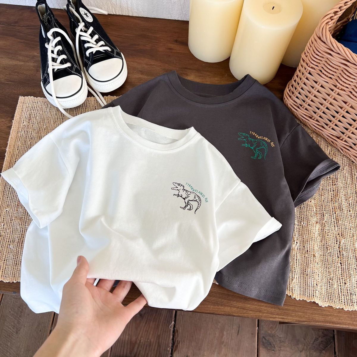 100 Cotton Children's Summer New Boys' Short Sleeve T-Shirt Dinosaur Print Cartoon Girl Baby Casual Top