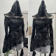 Real shot small group does not hit the waste soil wind hot girl wear tie-up hat hole long sleeve irregular ribbon top 9297