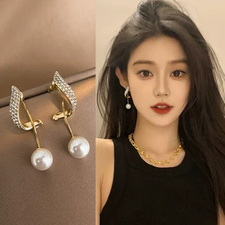 韩国东大门一款两戴珍珠耳环女高级感轻奢长款流苏耳坠银针耳饰品