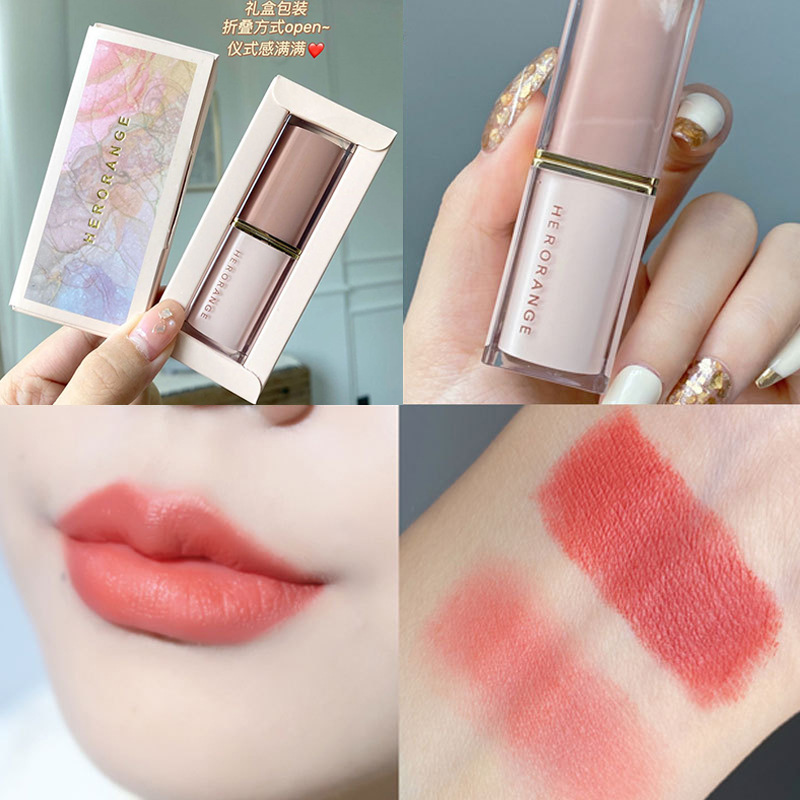 HERORANGE水晶角管口紅ベルベットのつや消し霧面は、色落ちしにくい平価で白い口紅が現れている|undefined