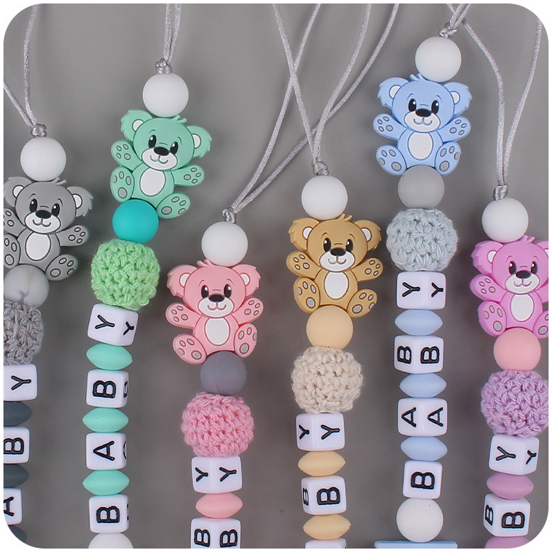 Nuevo bebé suministros de silicona chupete cadena animal de dibujos animados Oso de silicona mordedura molar Cadena de juguete