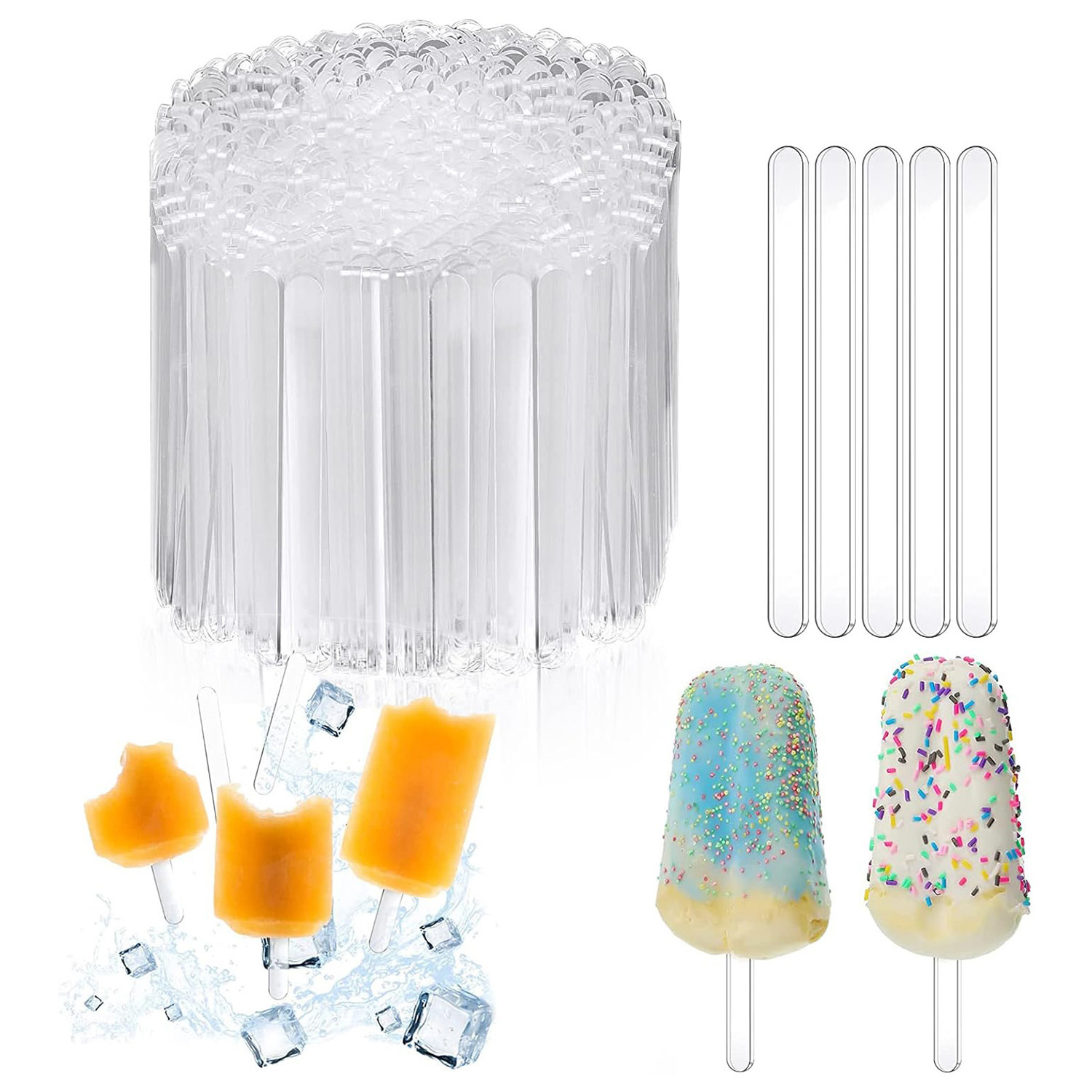 Acrylic Transparent Golden Ice Cream Sticks DIY Popsicle Sticks Ice Cream Sticks Decorative Candy Sticks Handmade Craft Sticks
