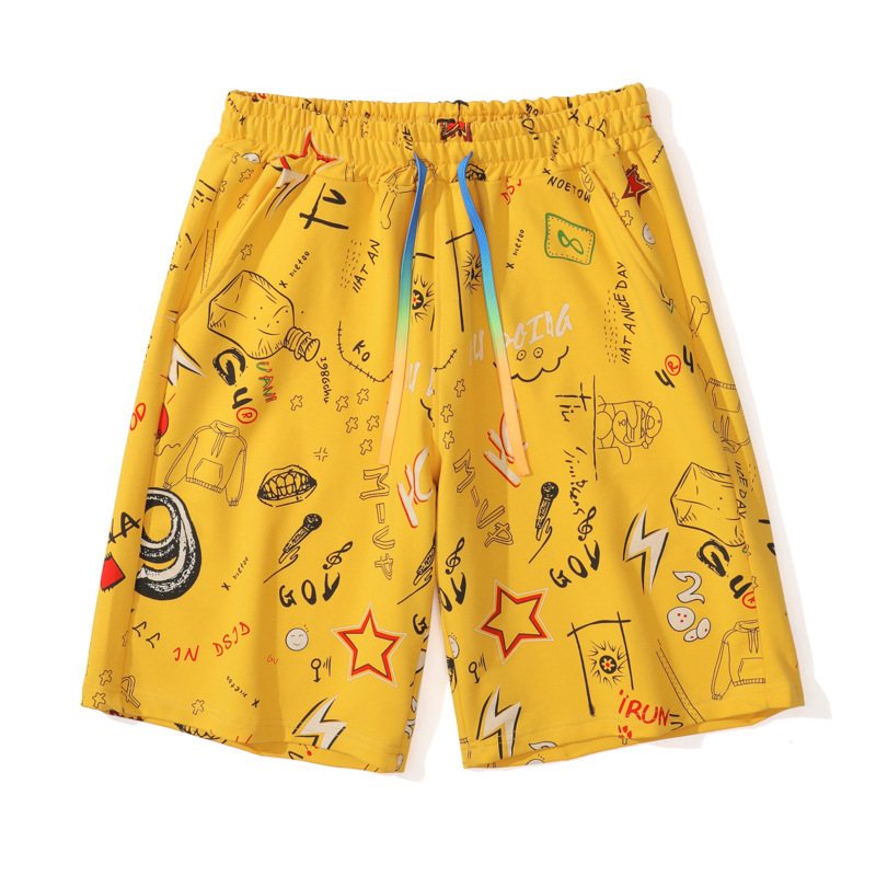 Cotton Sports Casual Shorts Men's Summer Thin Teenagers Trendy Brand Letter Full Print Five-point Pants Cotton Sports Casual Shorts Men's Summer Thin Teenagers Trendy Brand Letter Full Print Five-point Pants