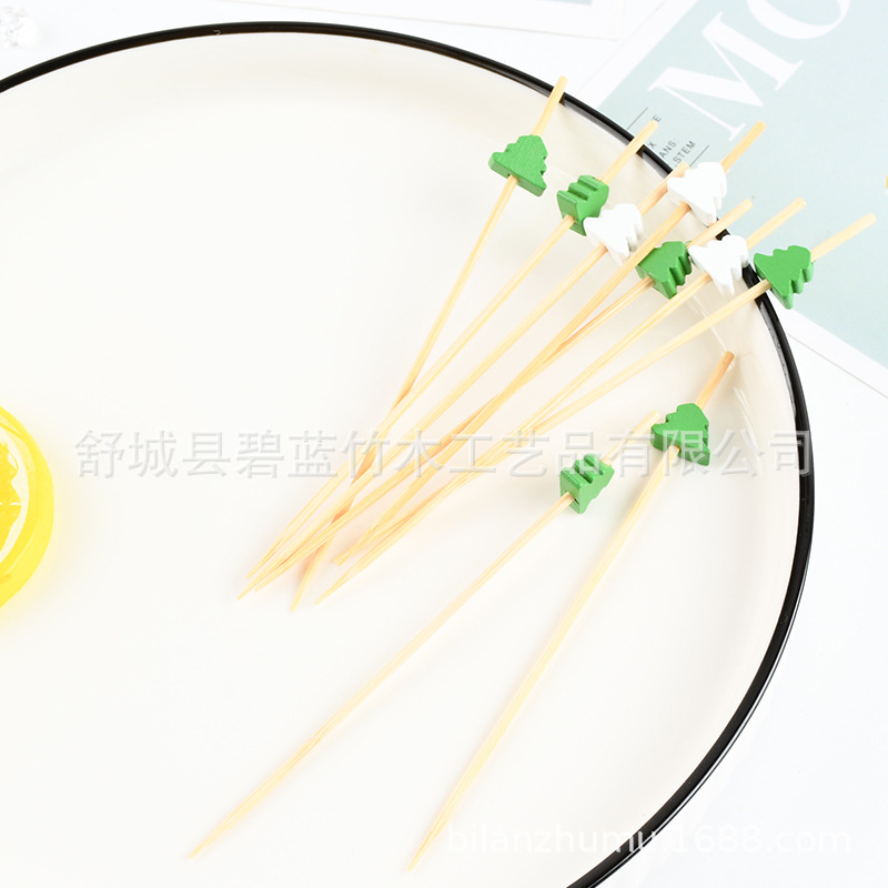 Frutas desechables enchufadas de pastel de bocadillos horquilla de pastel de luna horquilla casera adorable palo de bambú al por mayor árbol de Navidad