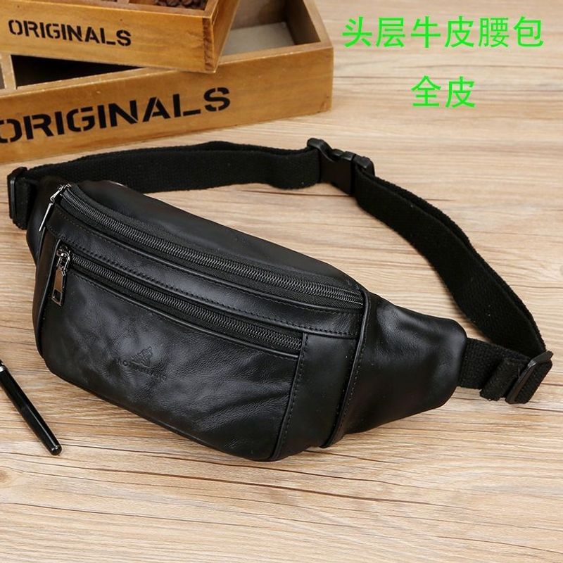 Men's Waist Bag Made of First-Layer Cowhide, Multifunctional, Large Capacity, Cross-Body, Suitable for Running, New Style Phone Bag