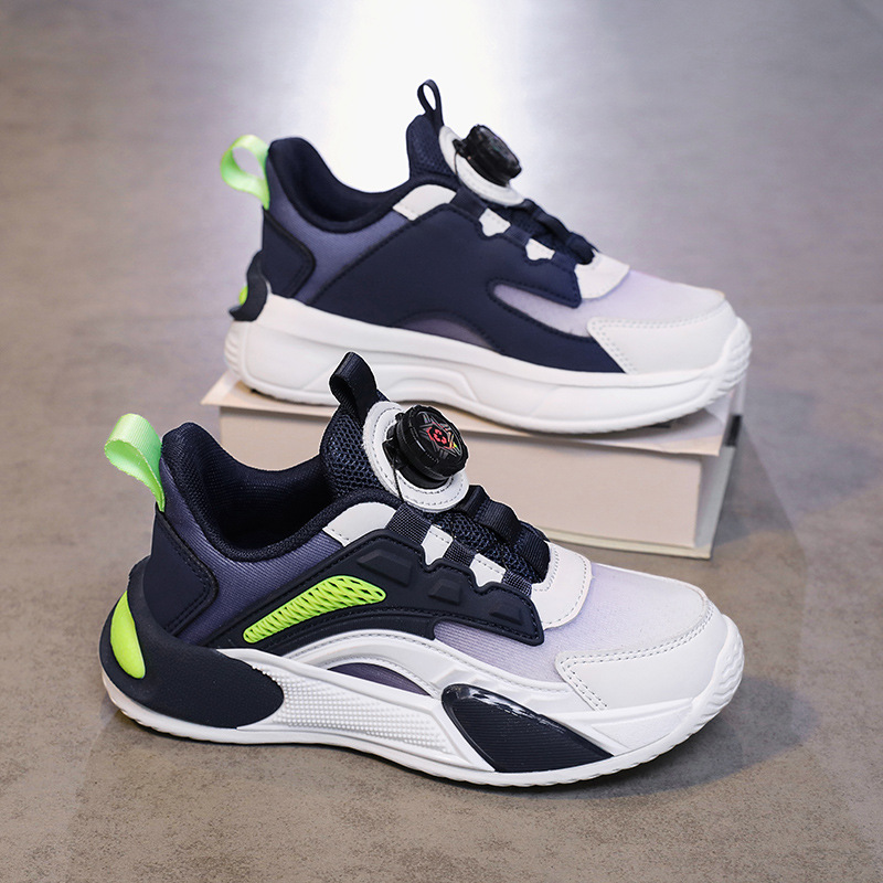 Zapatos para niños primavera y otoño nuevos zapatos deportivos transpirables de malla para niños zapatos para correr antideslizantes con hebilla giratoria para niñas