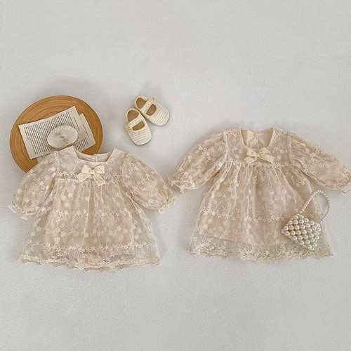 Autumn New Baby onesie Korean baby mesh dress lace bow triangle diaper cover dress