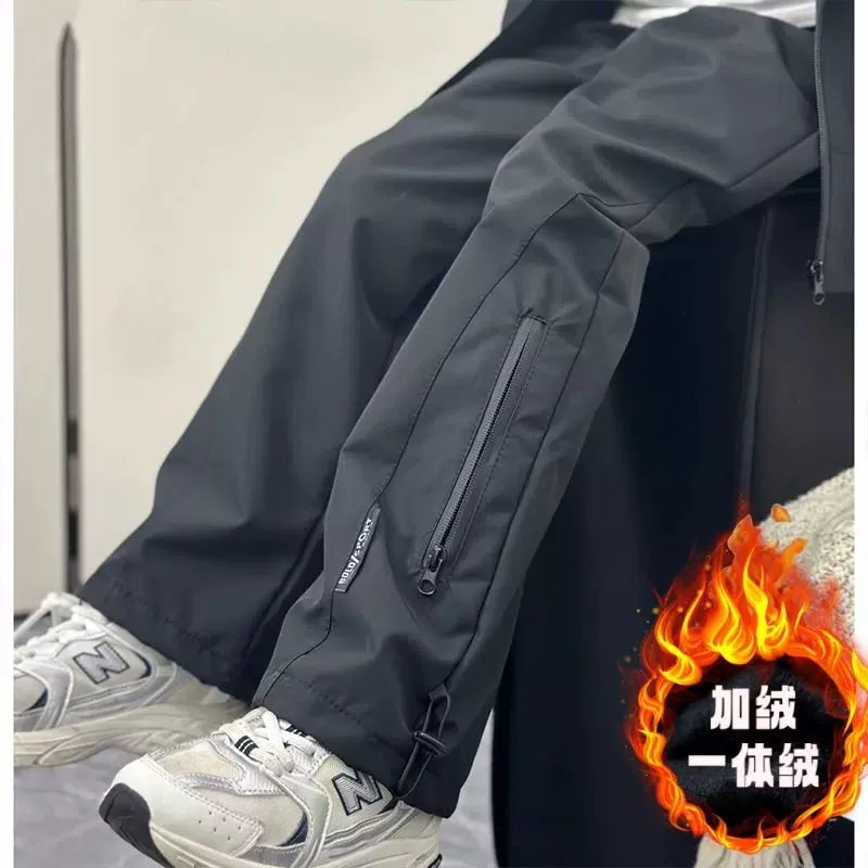 男童防水冲锋裤加绒秋冬加厚纯色户外裤子大童儿童装长裤潮