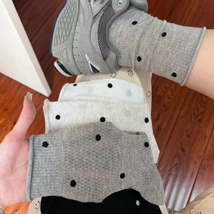 25 Spring and Summer Ins Cream Color Wave Dot Mesh Cotton Socks Women's Thin Hollow All-match