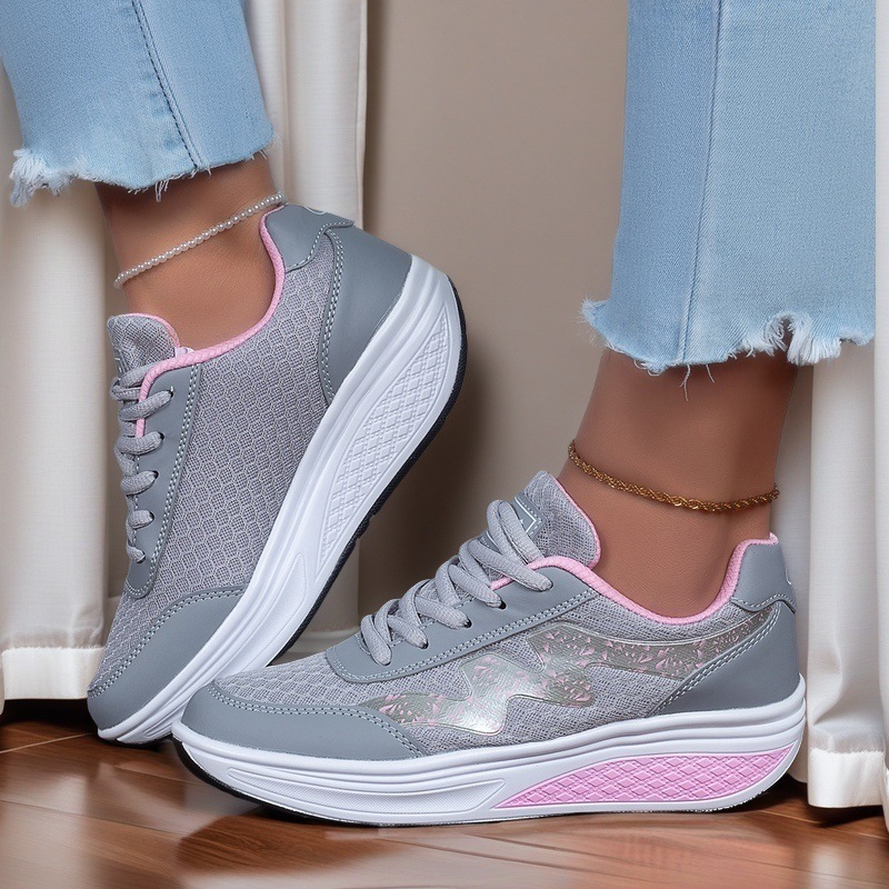 Zapatos casuales de primavera y verano para mujeres, zapatos casuales de suela gruesa para viajar y correr, zapatos de malla transpirables para mujeres, zapatos individuales