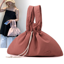 Colorful Fox日系新款女士复古束口文艺田园手提包纯色抽绳通勤包