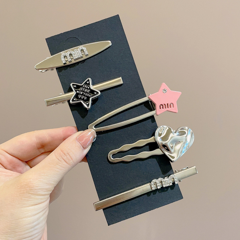 Metal plateado hueco estrellas pinzas de cabello flanco pinzas de frangeo de frente pinzas de boca de pato pinzas de cabello
