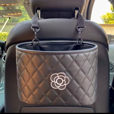 Car storage bag/box Car storage bag, seat - leather-black-camellia-storage-bucket