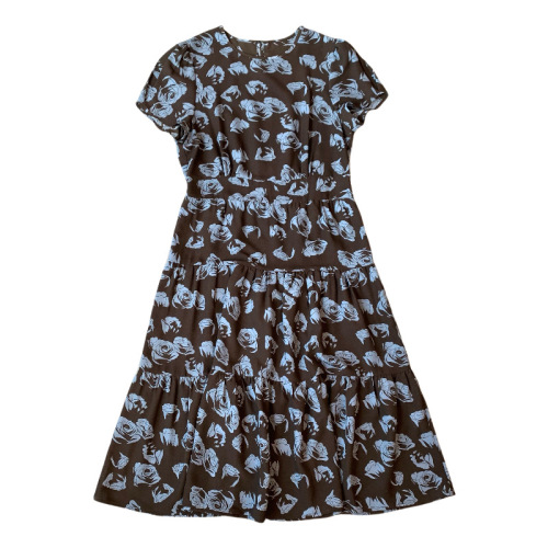 A296281 French elegance chiffon with twist silk elastic lightweight floral waist pleats round neck short sleeve tea party dress