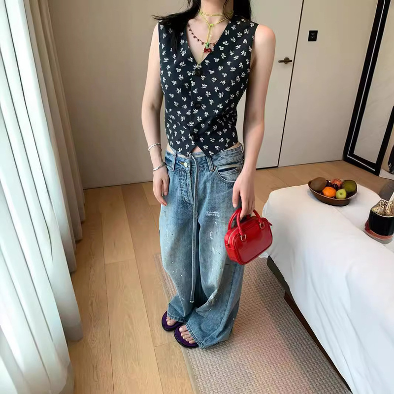 [in stock] MS West Moonlight Flower Small Gentleman Vest Cotton Printed Slim-fit Slim-fit Vest Top Women