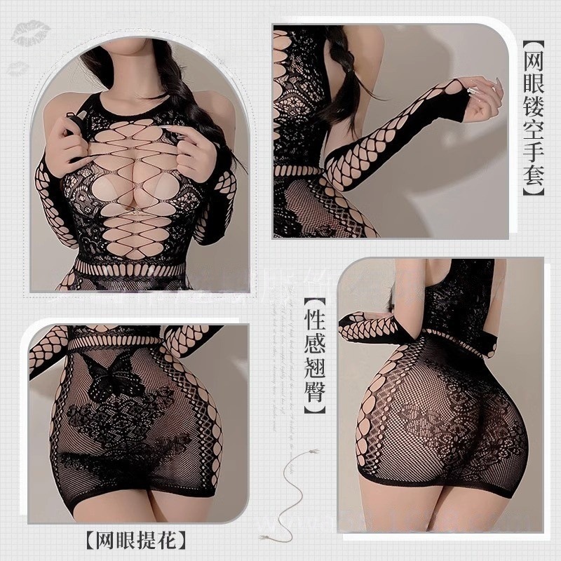 Lencería erótica Yue Die, vestido de malla transparente con aberturas, conjunto de uniforme sexy, bodystocking tentador 8737