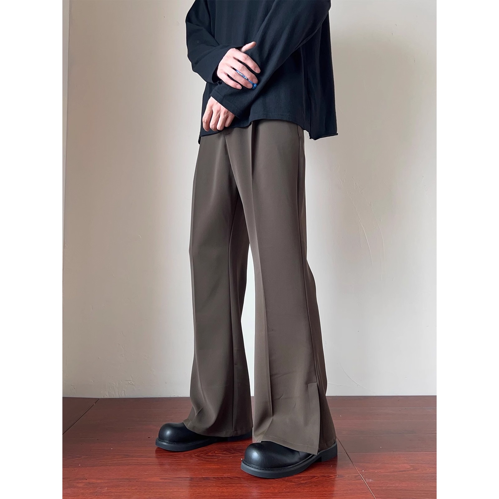 Men's Spring and Summer American-style Straight Dipper Split Micro-raxi Pants Women's Loose Solid Color Casual Pants Korean-style Retro Simple