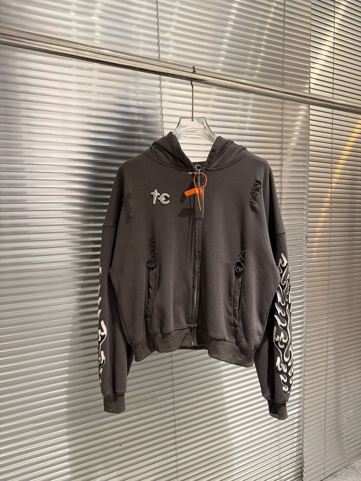 GMABCD Unisex Distressed Embroidered Zip-Up Hoodie – Relaxed Streetwear Jacket - detail 22