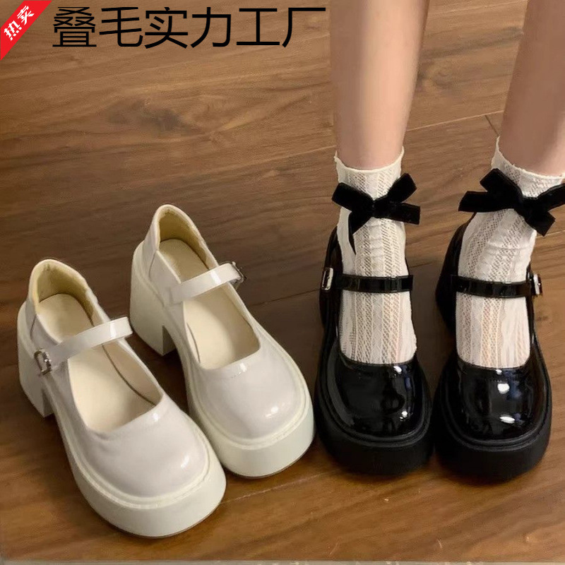 Sweet and Cool Thick-Heeled High-Heeled Small Leather Shoes 2025 Spring New Thick-Soled Heightening French Retro Mary Jane Wedge Shoes