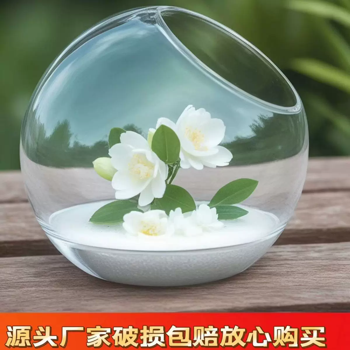 透明圆形斜口玻璃瓶多肉植物微景观生态瓶水培花瓶家居摆件香薰