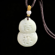 天然缅甸翡翠糯种吉祥富贵葫芦 吊坠饰品挂件手工雕刻镂空工艺品