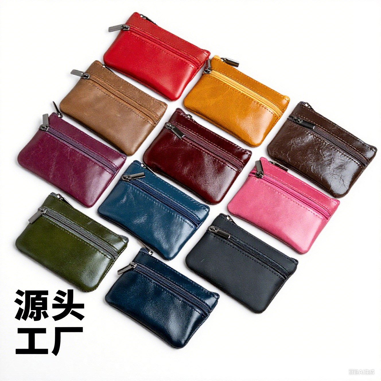 现货头层牛皮真皮复古风零钱包卡包男女通用硬币小包批发跨境代发