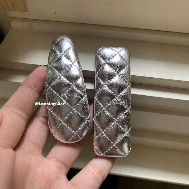 Y2K Colorful Diamond Silver Plaid Bb Clip Leather Rhombus Stylish Versatile Hairpin Elegant Hair Accessory New Model Y2K Colorful Diamond Silver Plaid Bb Clip Leather Rhombus Stylish Versatile Hairpin Elegant Hair Accessory New Model