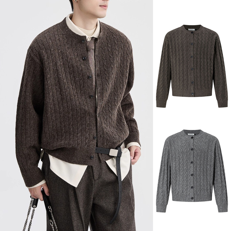 Men's Cable-Knit Cardigan Sweater Business Autumn and Winter Foreign Trade Cross-Border Wholesale Cross-Border Logistics Assurance