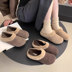 Women's Bucan Shoes 2024 New Autumn/Winter Fleece Retro Fluffy Semi-Pull-on Slides One-Piece Cotton Shoes