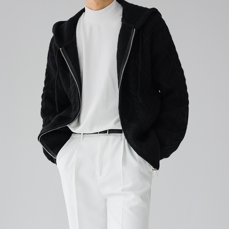 Suéter con cremallera estilo coreano INS para hombre, cárdigan de punto con capucha, diseño de rombos, color sólido, suelto y elegante