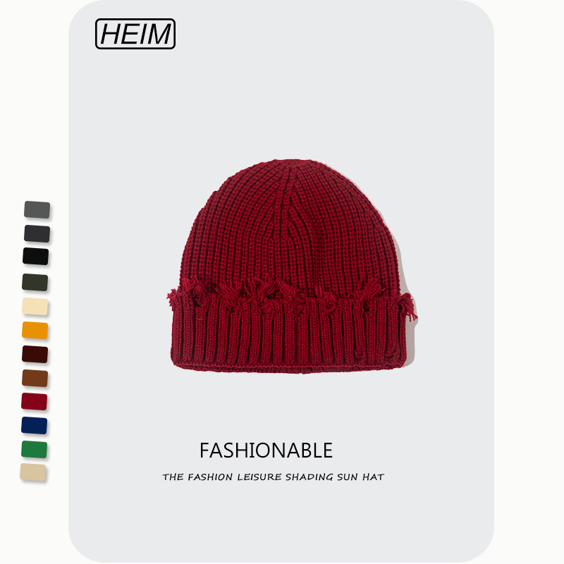 Broken cave, knitted woolen hat female autumn and winter elegant melon leather hat, hood, Korean version, tide, street, cold hat