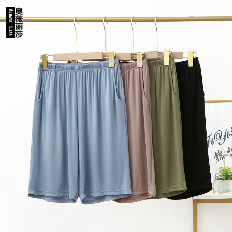 Modal Shorts Women's Summer Loose Large Size Thin Sports Pocket Pajama Pants Outwear High Waist Casual Pants