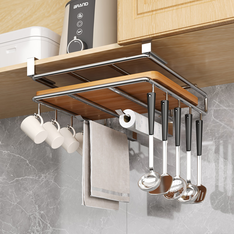 Estante de suspensión de cocina Estante de gancho debajo del gabinete sin perforaciones Estante de cortar Estante de tapa de olla Tabla de cortar Estante de almacenamiento en capas