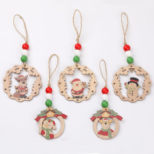 Cross-border New Product diy Holiday Decoration Wooden Bead String Pendant Christmas Tree Snowman Hanging Piece Home Crafts Ornaments