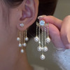 Fashionable earrings with bow from pearl, Korean style, wholesale