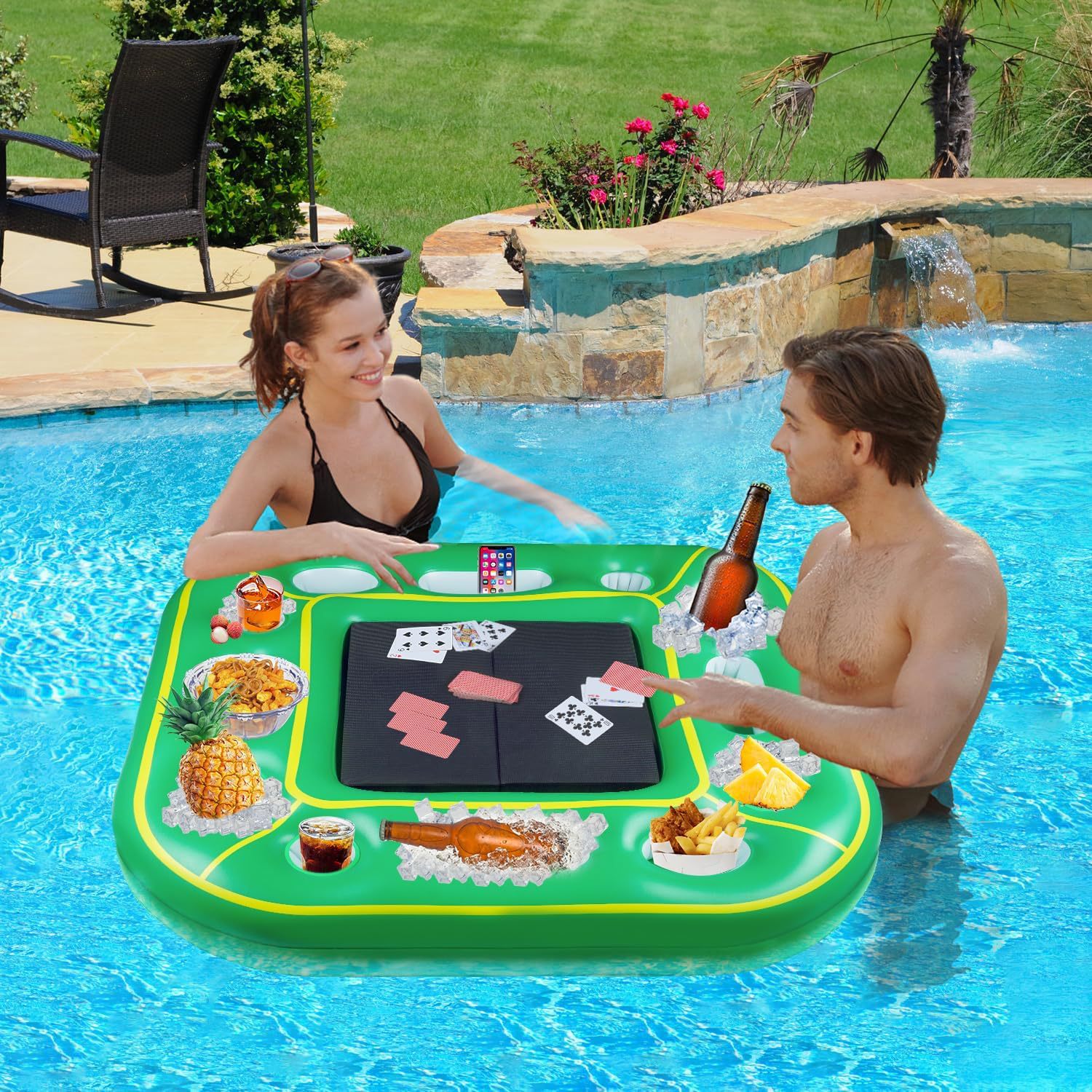 Inflatable Poker Game Floating Table Pool Party Drink Tray Snack Rack Water Inflatable Card Game Table