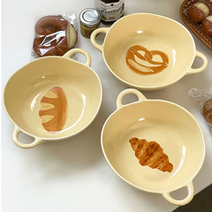 Korean ins style bread series original double-eared salad bowl household ceramic cute high-looking noodle soup bowl