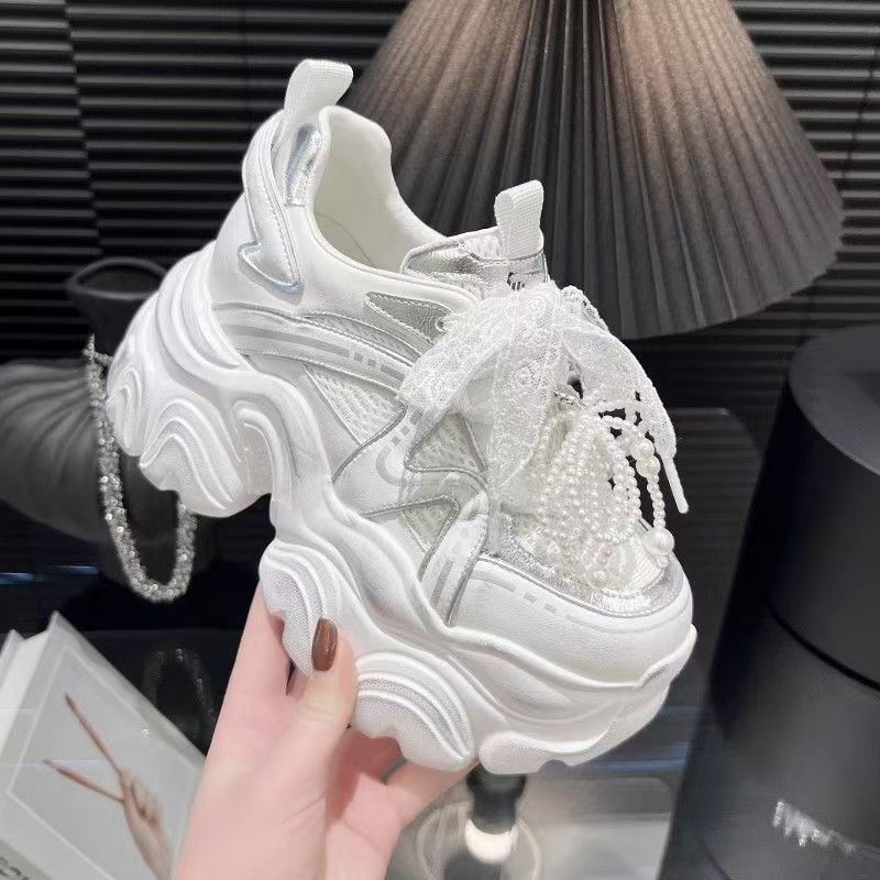 Women's Dad Shoes 2025 Spring New Retro Color-Washed Casual Shoes Versatile Thick-Soled Inner Heightening 6cm Sports Shoes Women's Dad Shoes 2025 Spring New Retro Color-Washed Casual Shoes Versatile Thick-Soled Inner Heightening 6cm Sports Shoes