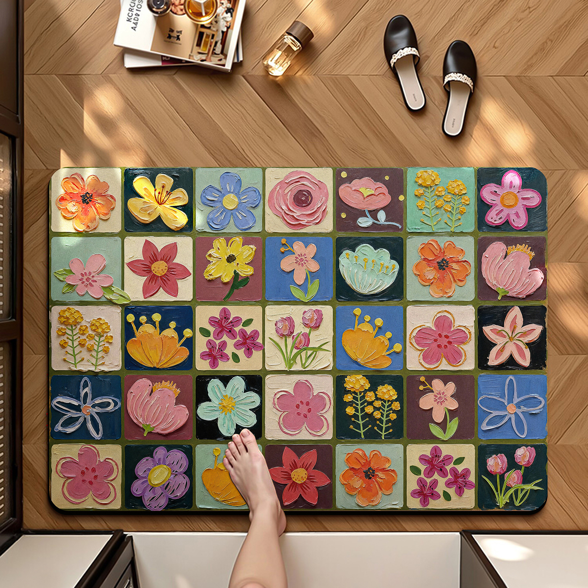 American Retro Bathroom Patio Lodo de Algas Cojín de absorción de agua puerta de baño antideslizante Pierna de baño alfombra de baño