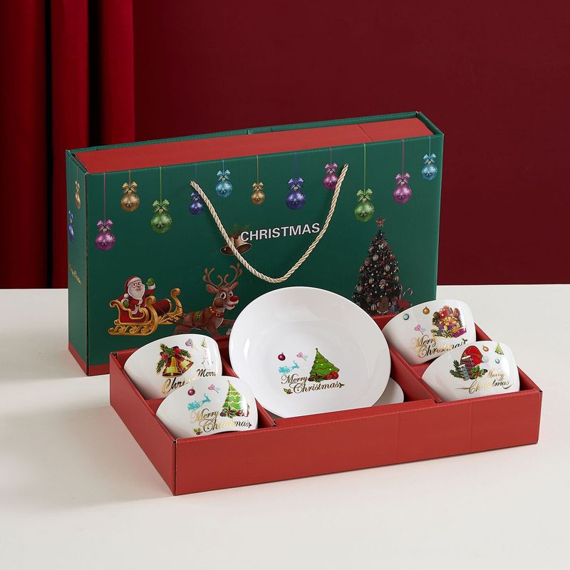 国境を越えたアマゾンクリスマスプレゼント陶磁器食器皿4杯2皿食器セットサンタクロース対外貿易食器ケース|undefined