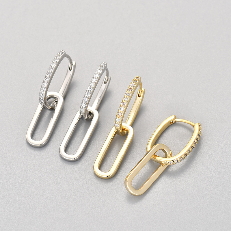 韓版設計冷淡風小眾獨特微鑲鋯石拼接橢圓形耳扣女復古精緻氣質耳