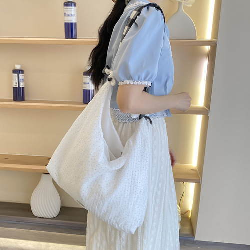 Forest style polka dot canvas bag niche design literary fresh commuter cloth bag tote bag cute girl cross body