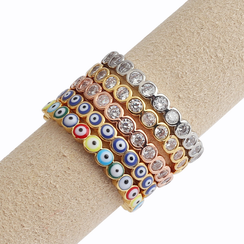 Simple Style Devilu0027S Eye Copper Open Ring Inlay Zircon Copper Rings