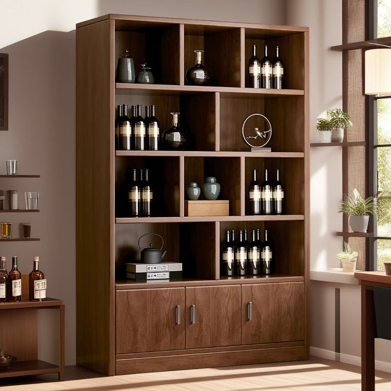 Solid Wood Wine Cabinet Home Living Room Storage Rack Display Cabinet Commercial Simple Small Entrance Cabinet Wall Partition Cabinet Wine Rack