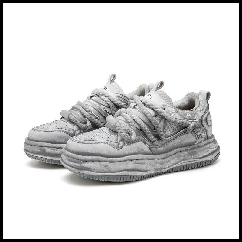 Hecha viejos zapatos sucios para parejas con suela gruesa, zapatos deportivos casuales de diseño universal, zapatos de skate de moda