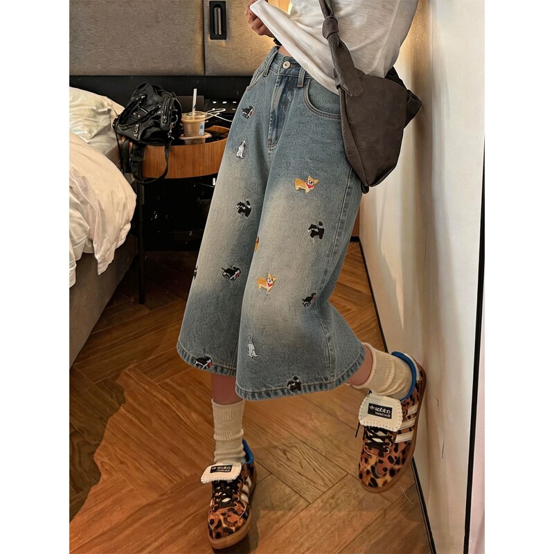 American-Style Embroidered Straight-Leg Jeans for Women, Plus-Size, Summer New Versatile Slim-Fit Cropped Wide-Leg Pants American-Style Embroidered Straight-Leg Jeans for Women, Plus-Size, Summer New Versatile Slim-Fit Cropped Wide-Leg Pants