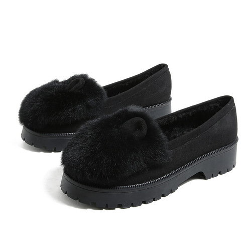 Insulated outerwear women's shoes 2024 new model thick sole fuzzy boots women genuine rabbit fur lined warm cotton shoes for women