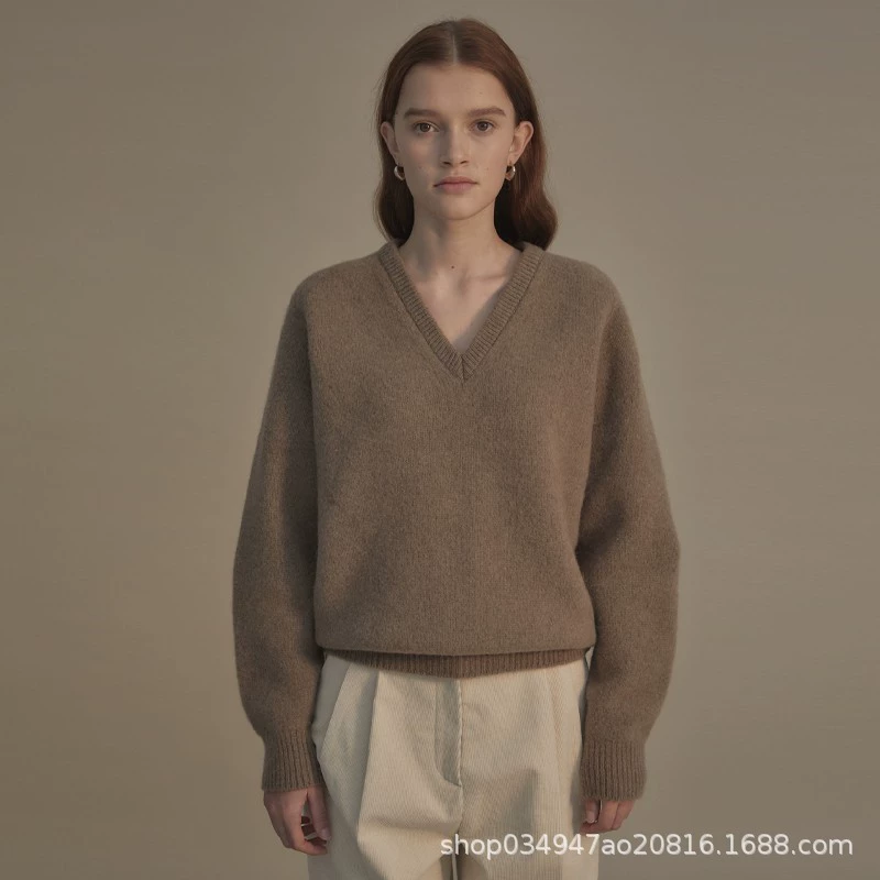 Шерстяной свитер с V-образным вырезом для женщин, новинка весны-осени 2025 года, стильный и элегантный трикотаж из шерсти для женщин